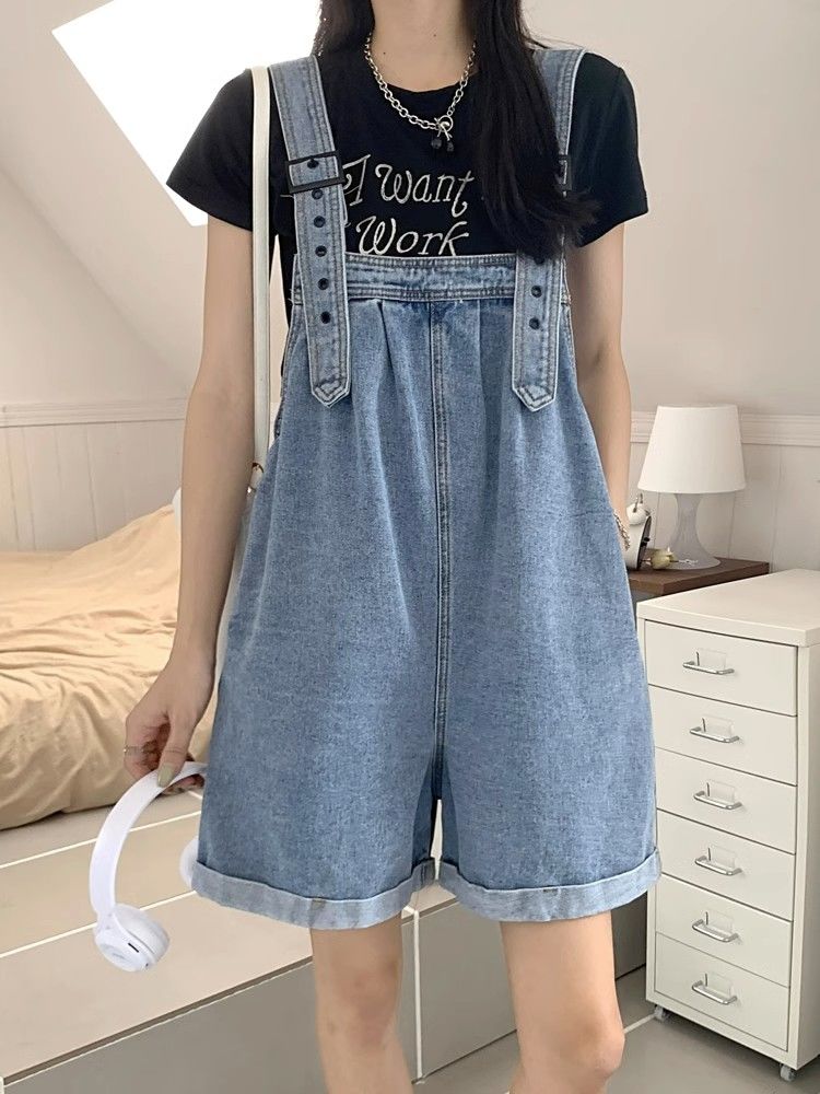 Cute salt-style petite jeans for women, summer pants, loose suspenders, design wide-leg suspenders shorts