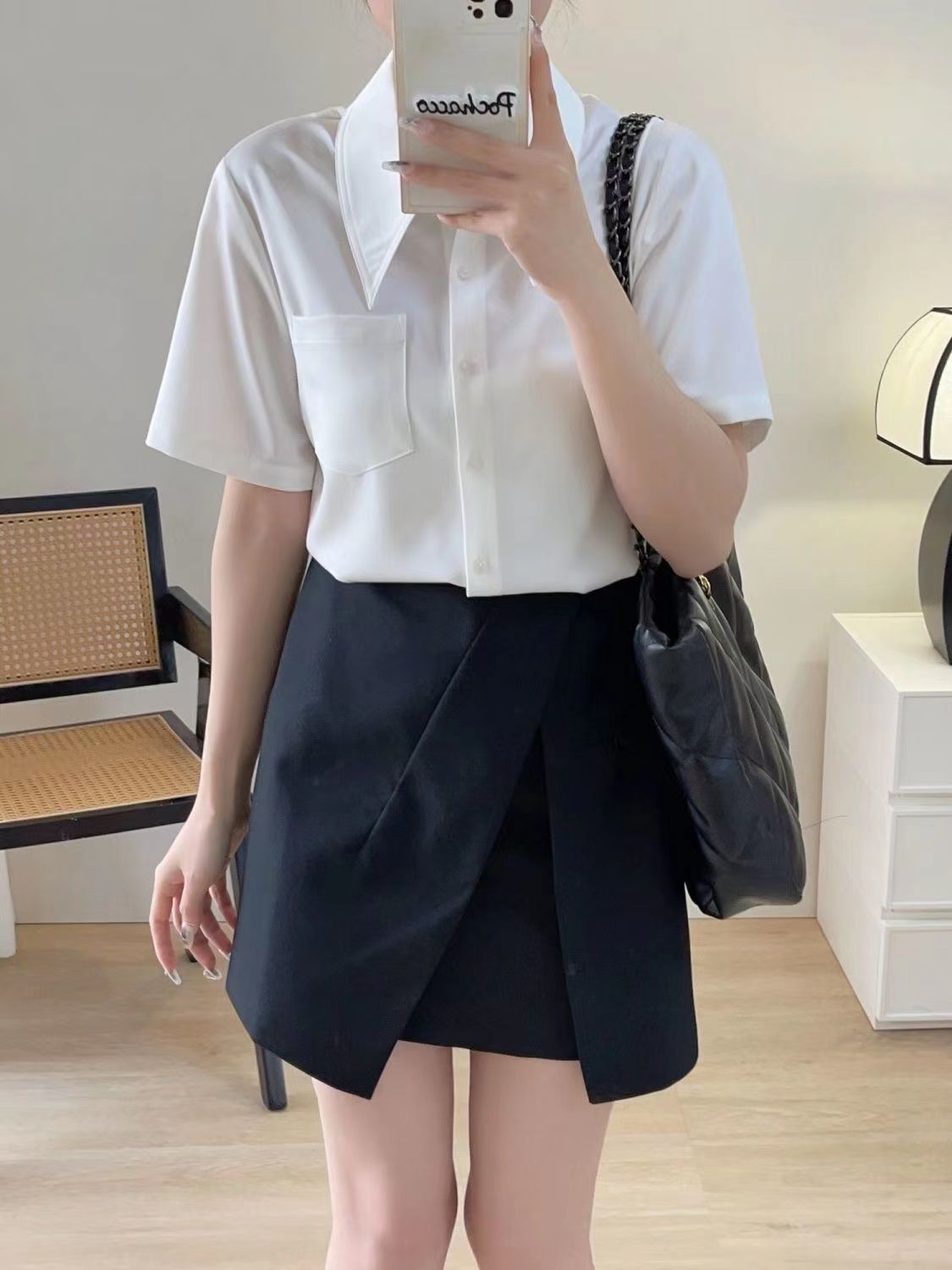 格瑞吉奧白色襯衫女夏新款學院風工作服職業設計感小眾短袖襯衣潮