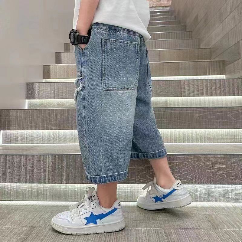 Boys' pants summer thin children's summer clothes three-quarter denim shorts handsome trendy cool fashionable loose  new style