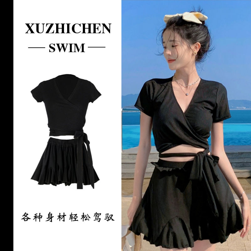 Women's split skirt style 2023 new internet celebrity ins popular high-waist slim conservative student hot spring swimming wear