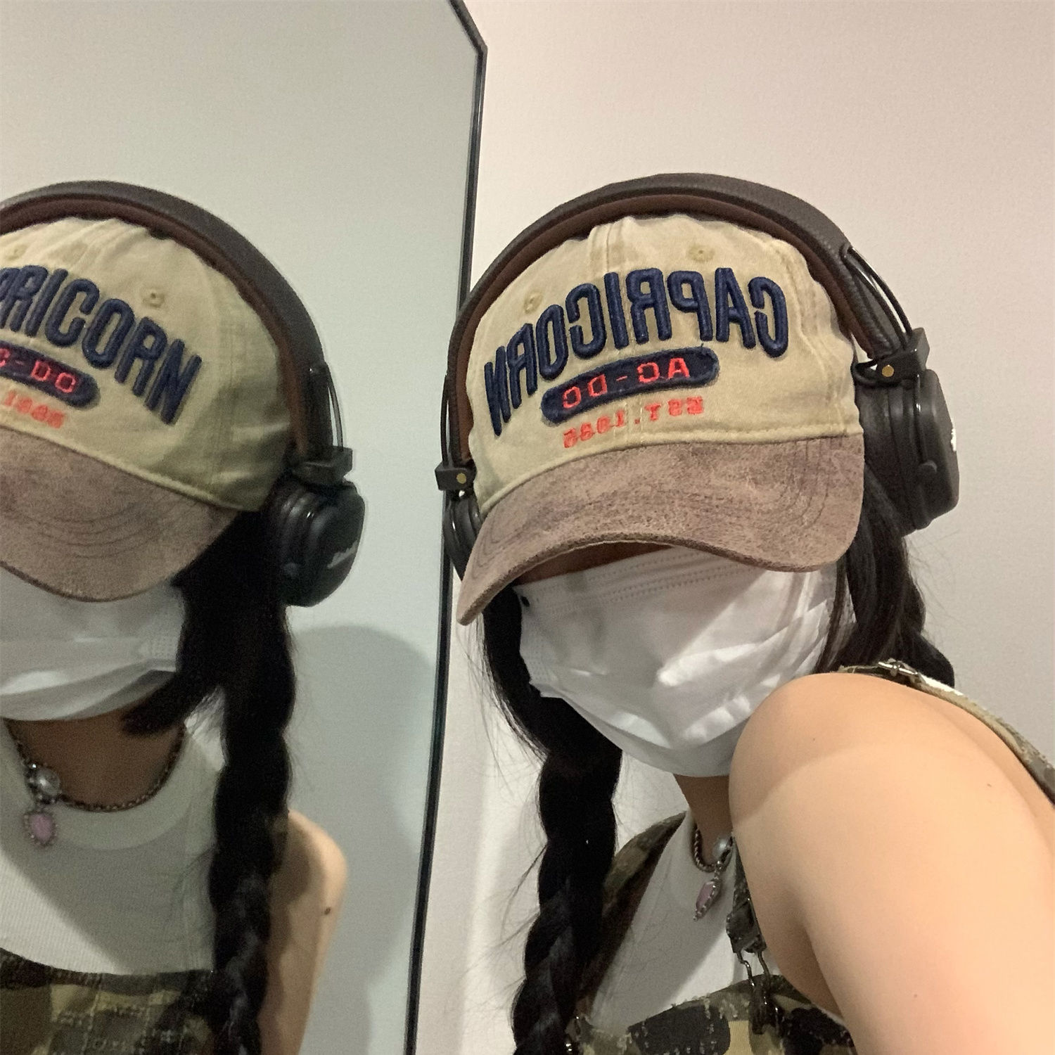Baseball hat for women in spring and autumn retro American street niche embroidery with big head circumference and letters showing face small peaked cap for men