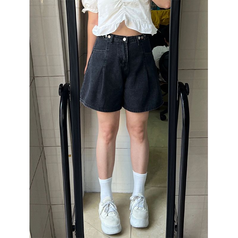 2023年夏季新款高腰牛仔短褲女大碼胖mm寬鬆顯瘦闊腿a字五分褲子