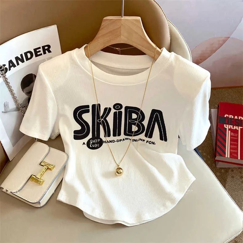 Short-sleeved t-shirt women's American retro printing summer new niche design sweet cool slim unique small top trend