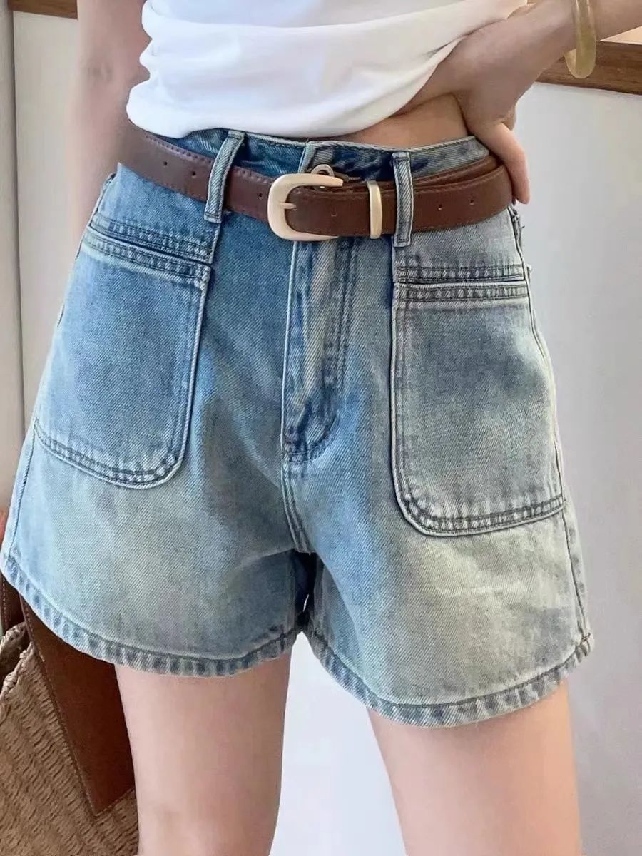 歐貨牛仔褲短褲女2023年夏季新款港風小個子高腰顯瘦闊腿復古熱褲