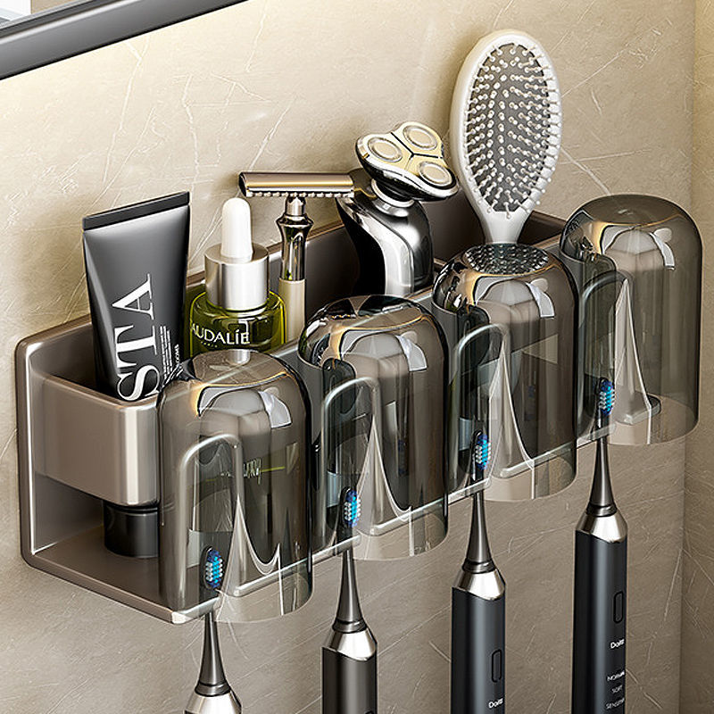 卫生间太空铝电动牙刷架置物架牙刷漱口杯架子牙具座吸壁式免打孔
