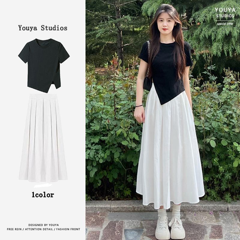 A complete set of tea-style outfits for slimming down and slimming down in summer. Beautiful suits and skirts for women that are popular this year for age reduction.