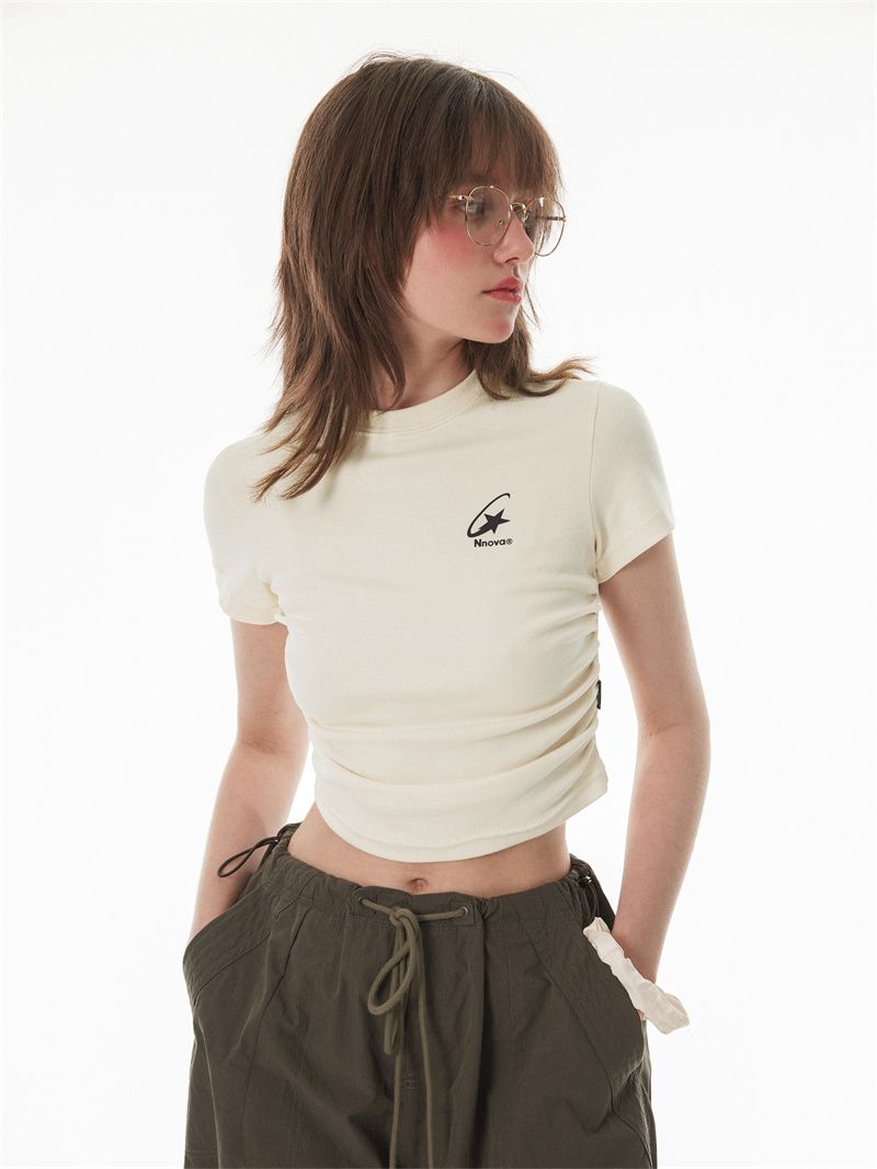 VIBRATE national tide star high waist pleats show figure short-sleeved female navel hot girl top short T-shirt ins tide