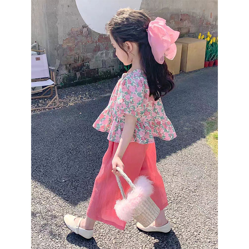Girls' Western Suit Summer 2023 New Internet Celebrity Summer Clothes Baby Girl Summer Clothes Fashionable Short-Sleeved Children's Clothes