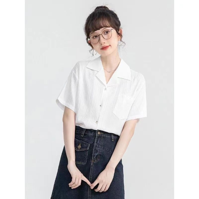 格瑞吉奧夏季新款短袖襯衫女學院風寬鬆顯瘦襯衣設計感小眾上衣