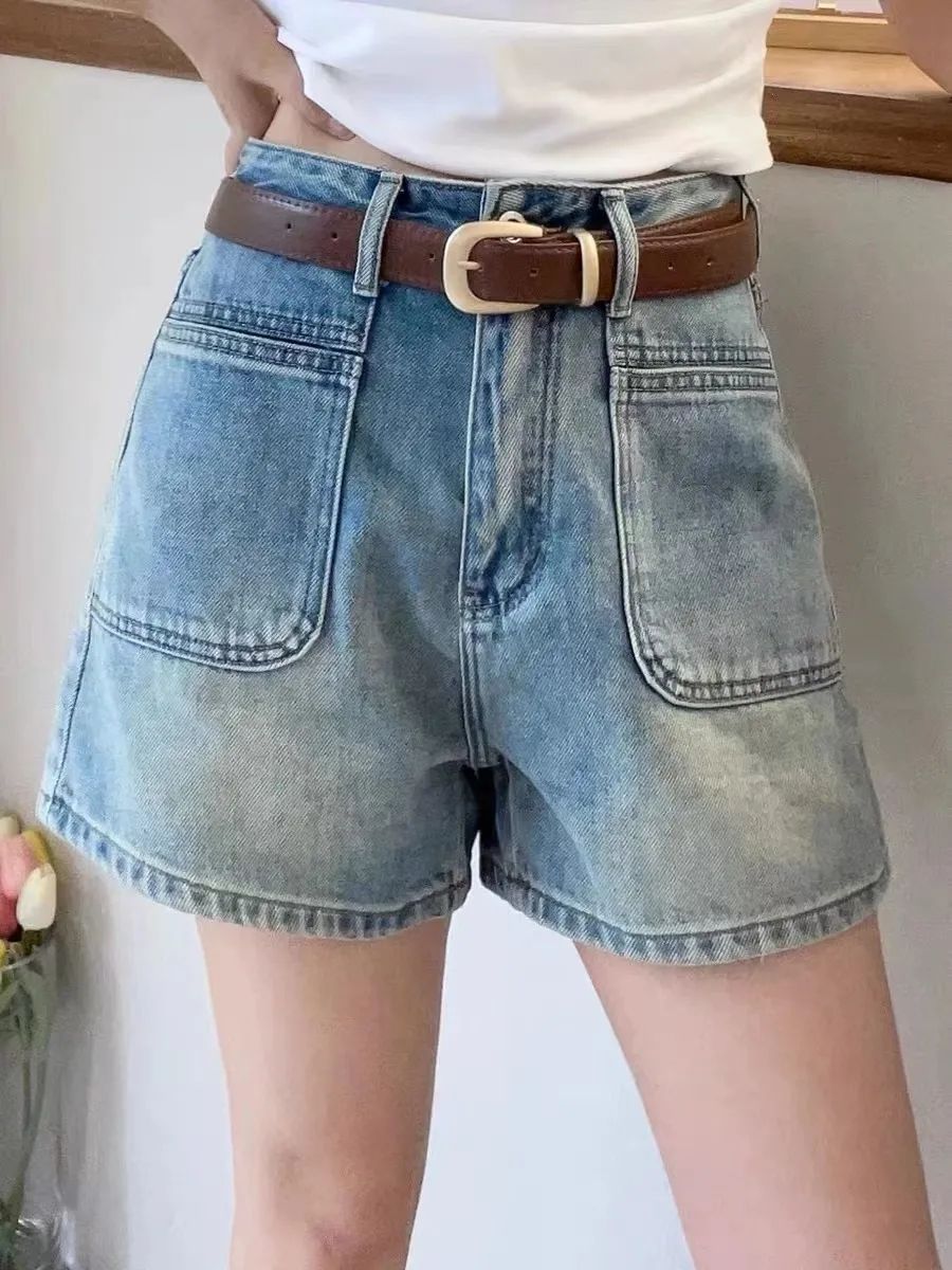 欧货牛仔裤短裤女2023年夏季新款港风小个子高腰显瘦阔腿复古热裤
