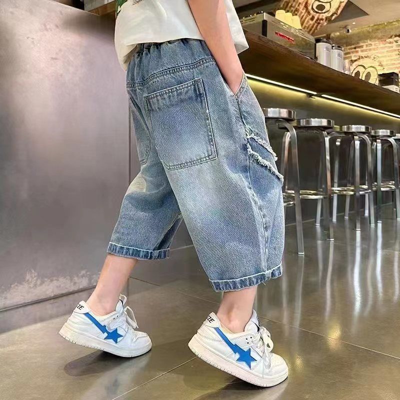 Boys' pants summer thin children's summer clothes three-quarter denim shorts handsome trendy cool fashionable loose  new style