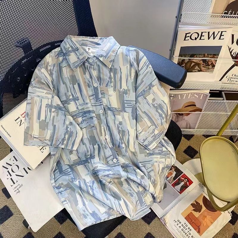 格瑞吉奧港風復古花襯衫短袖女夏新款設計感小眾休閒襯衣顯瘦上衣