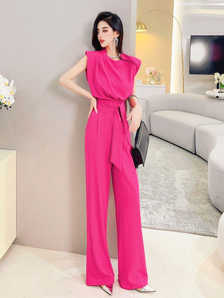 Sister Fei customized high-end temperament suit 2023 summer new sleeveless top high waist wide-leg pants two-piece set