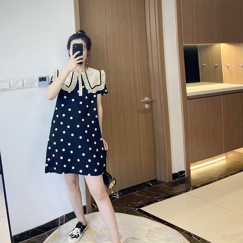 Pure desire to reduce age plus size dress slightly fat mm cover belly women's summer fashion thin Korean version of wave point fairy skirt