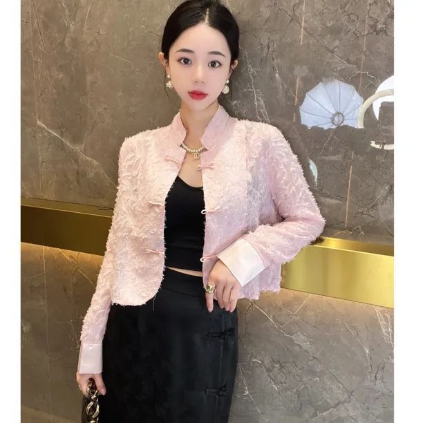 浮雕提花工藝新中式防曬衣外套女夏季新款國風立領盤扣開衫上衣潮