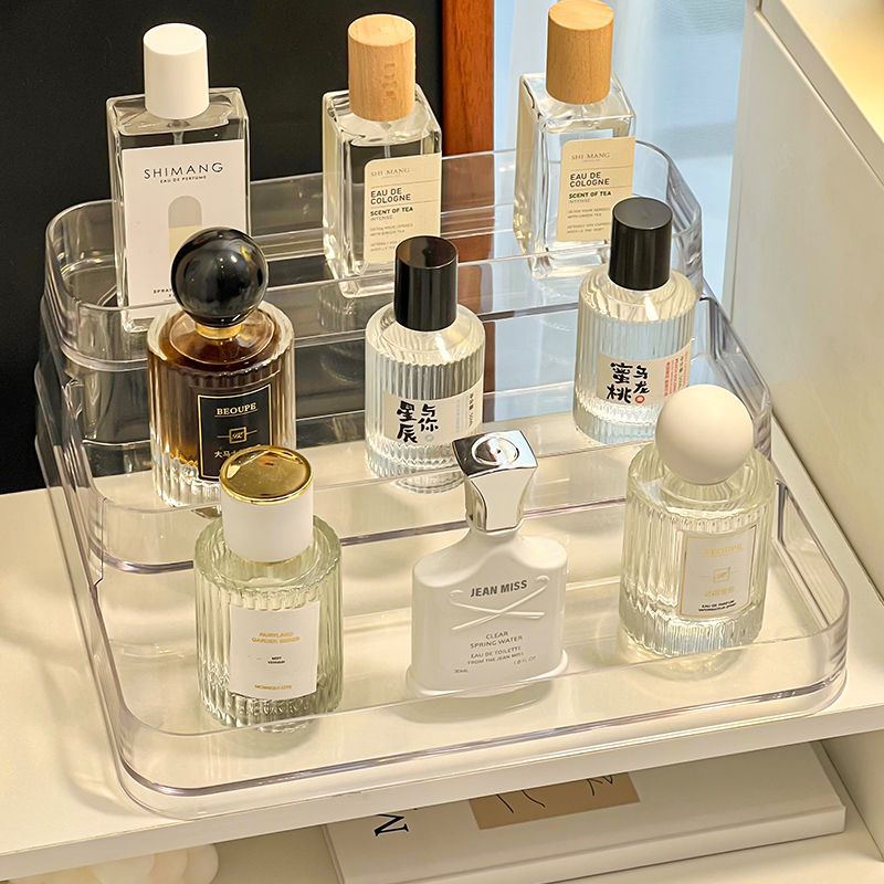 香水收纳架展示柜ins风高级亚克力化妆盒透明高档桌面置物架三层