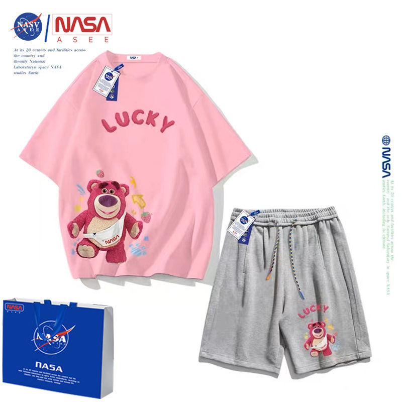 NASA草莓熊女童夏季套装儿童新款纯棉短袖t恤五分裤运动两件套潮