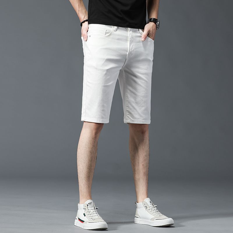 男士白色短裤新款五分休闲裤夏季薄款弹力中裤5分短裤牛仔裤