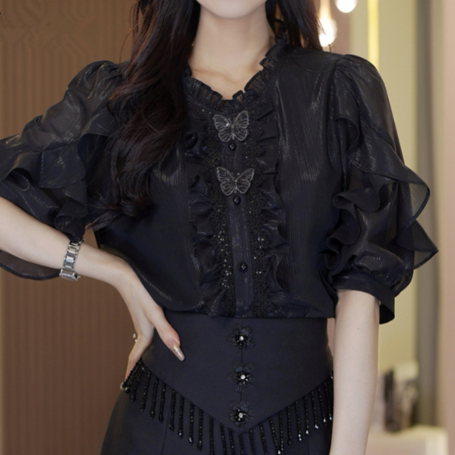 Trendy fashion temperament heavy industry high-end foreign style shirt suit 2023 summer new celebrity skirt two-piece set