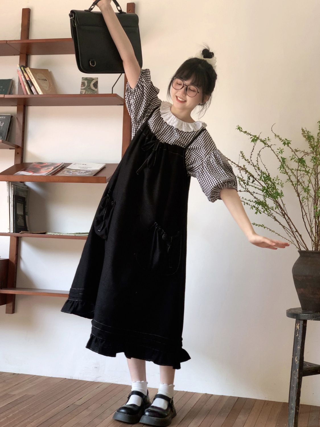 大口吃芝士大碼女裝胖mm格子襯衫兩件套女春夏甜美時尚森系吊帶裙