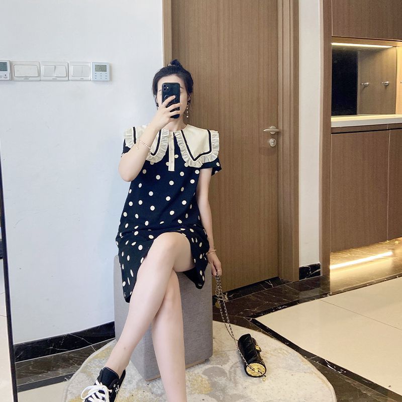 Pure desire to reduce age plus size dress slightly fat mm cover belly women's summer fashion thin Korean version of wave point fairy skirt