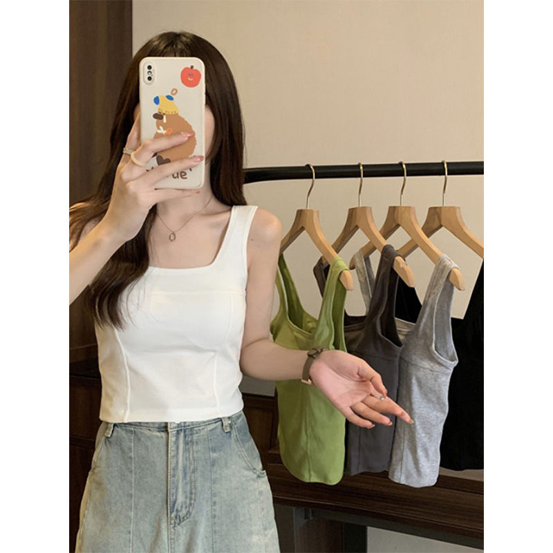 Large size fat mm pure color all-match camisole women's 2023 summer new style inside and outside wearing sleeveless bottoming top