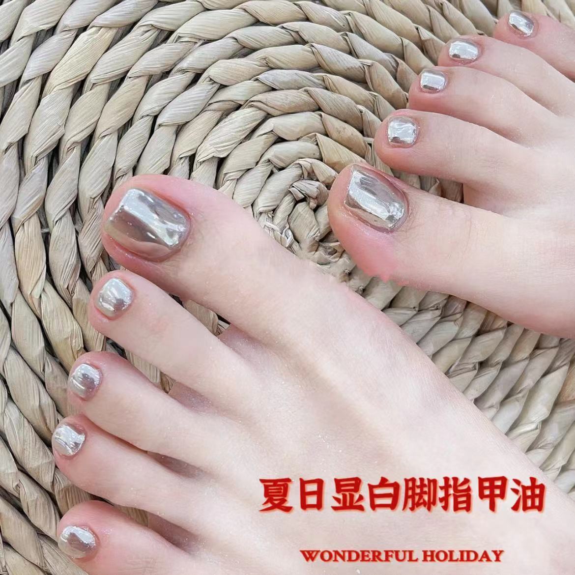 鏡面腳趾指甲油ins超火金屬鈦金免烤速干不可撕持久極光塗手塗腳