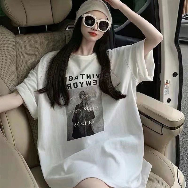 Slightly fat mm summer new short-sleeved T-shirt women's large size loose Korean version of the student ins tide mid-length ins wind top