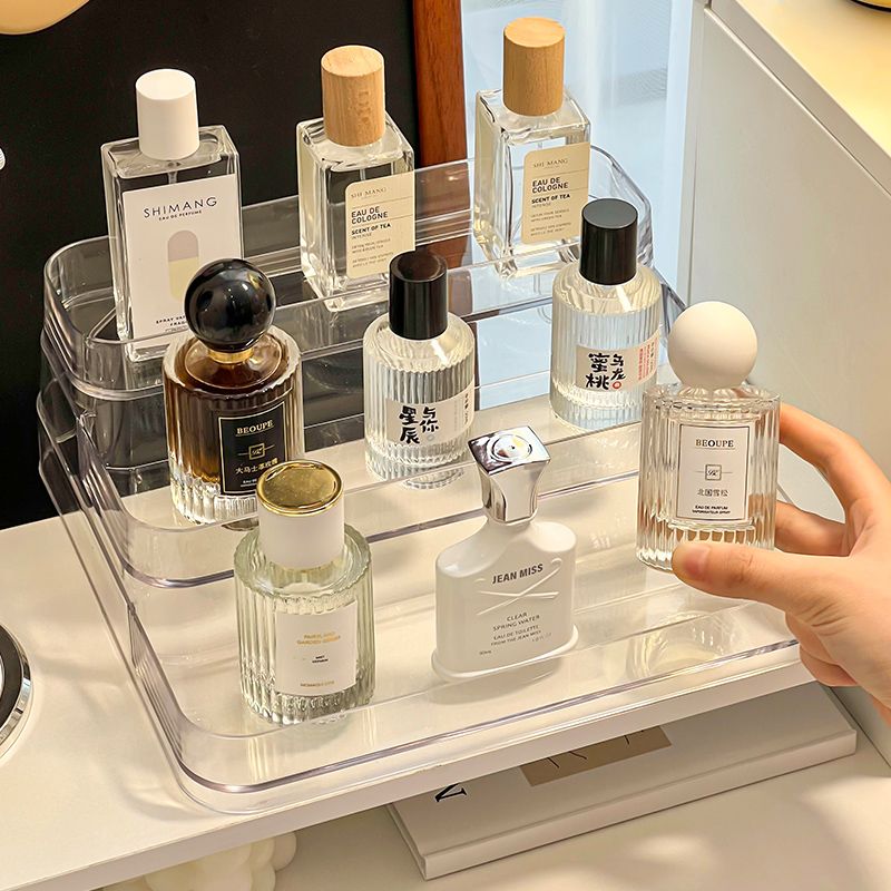 香水收纳架展示柜ins风高级亚克力化妆盒透明高档桌面置物架三层