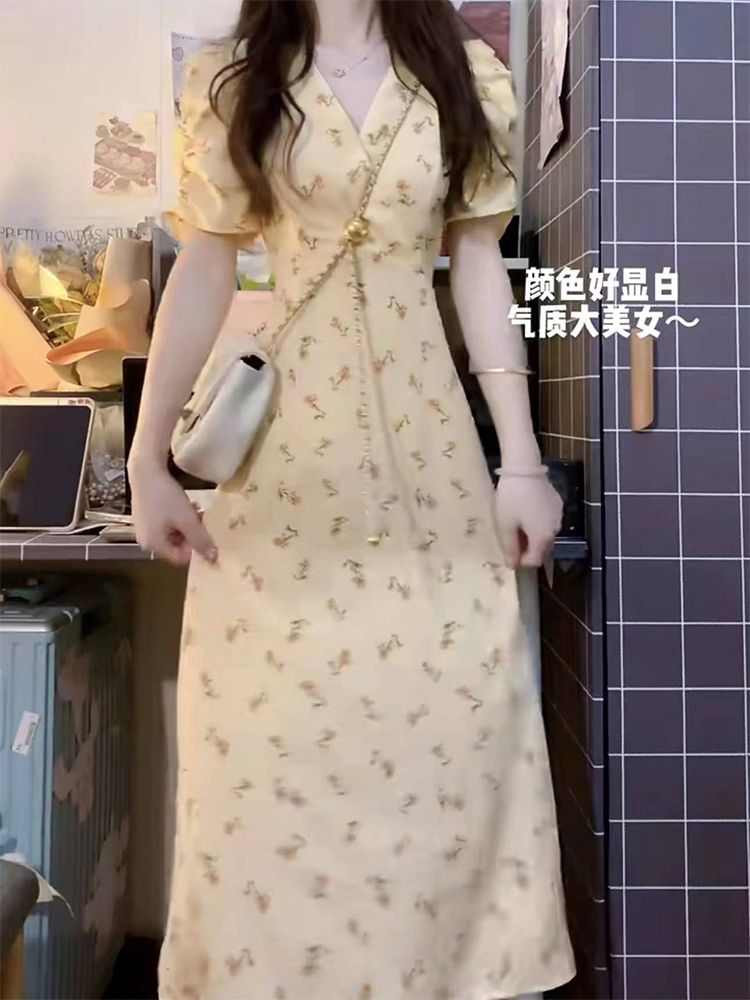 法式學院風溫柔甜美超仙氣質優雅碎花連衣裙女學生夏日韓版中長裙