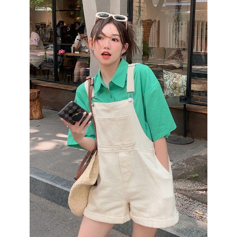 小個子牛仔背帶褲女2023新款夏季寬鬆顯瘦休閒連體褲高腰闊腿短褲