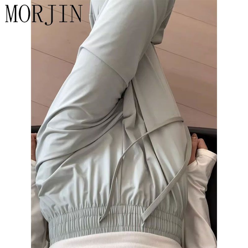 MORJIN ice silk wide-leg pants women's summer new small tall waist loose drape casual straight sunscreen pants tide