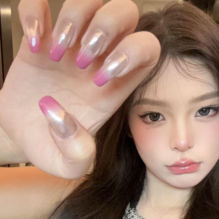 小布丁手工美甲片穿戴甲顯白辣妹甜心漸變鏡面美甲可拆卸光療指甲