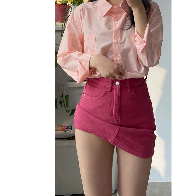 Summer new large size fat mm denim short skirt women's high waist cover belly slim pear-shaped figure a-line skirt