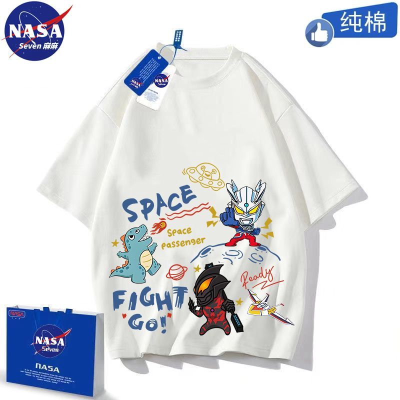NASA cartoon Ultraman clothes boys summer pure cotton T-shirt short-sleeved Cerobelia half-sleeved medium and large children's clothing