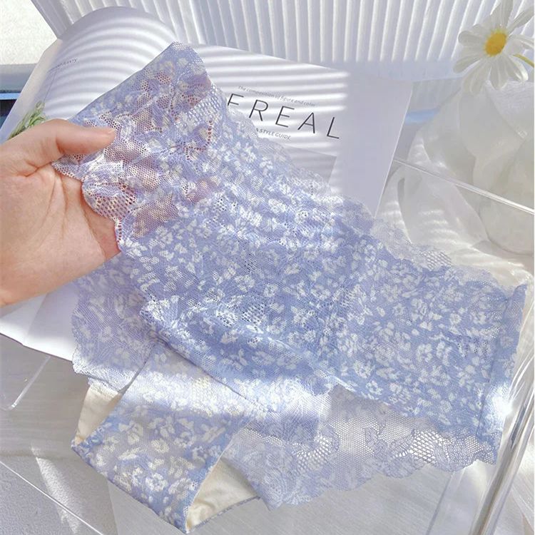 碎花溫柔法式浪漫蕾絲內褲女夏季薄款無痕透氣中腰性感提花三角褲