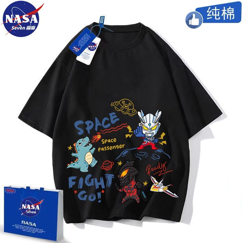 NASA cartoon Ultraman clothes boys summer pure cotton T-shirt short-sleeved Cerobelia half-sleeved medium and large children's clothing