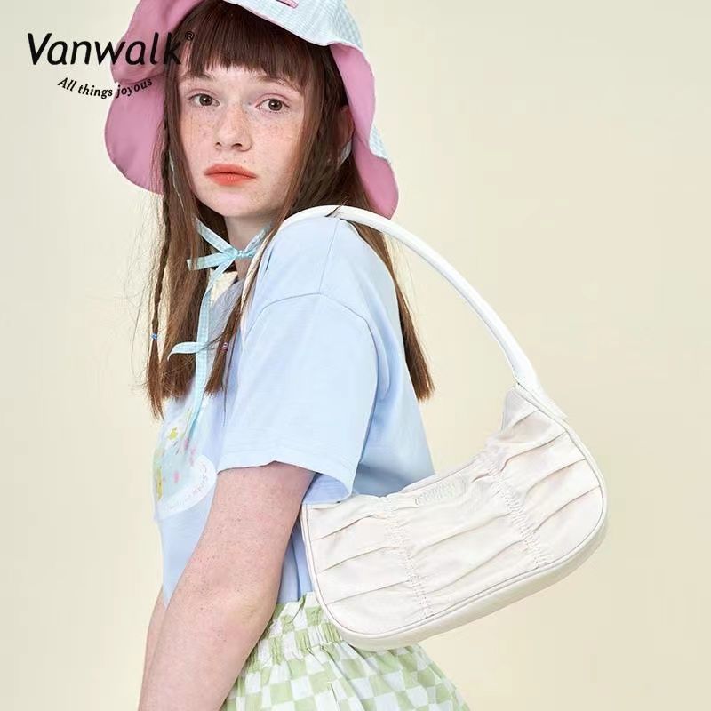 VANWALK海邊日記 夏季復古褶皺奶油糖果腋下包hobo少女單肩包手提