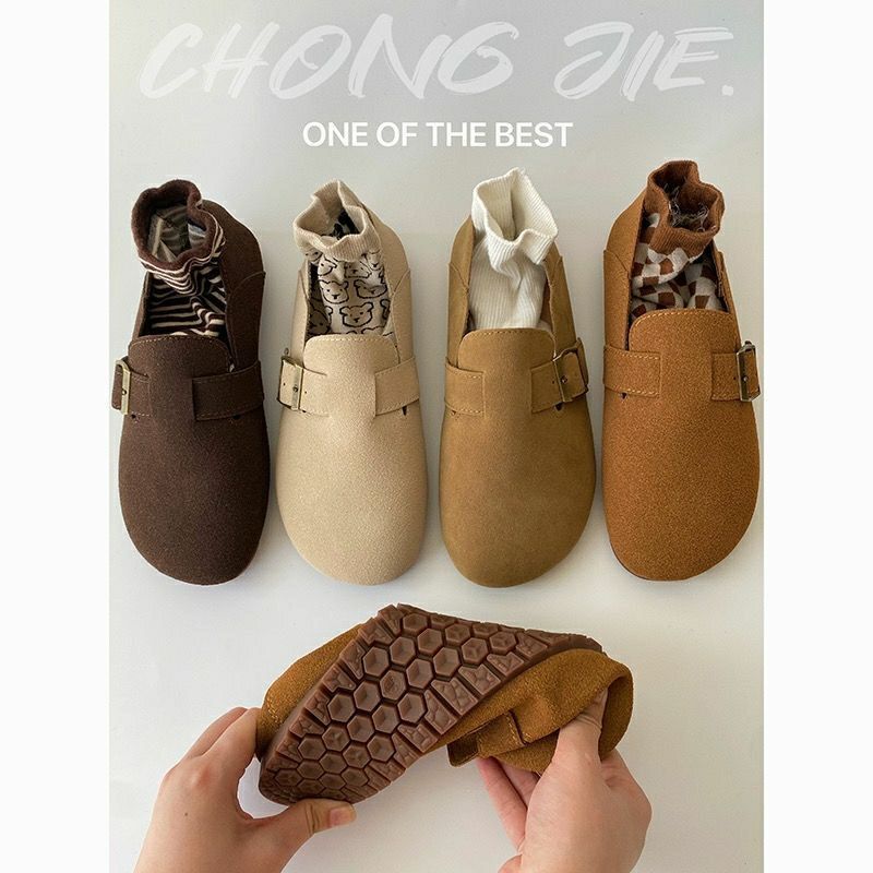Soft-soled Birkenstock shoes for women, autumn, Korean style, retro, one-legged, two-wear, casual, versatile, ugly, cute, lazy, beanie shoes