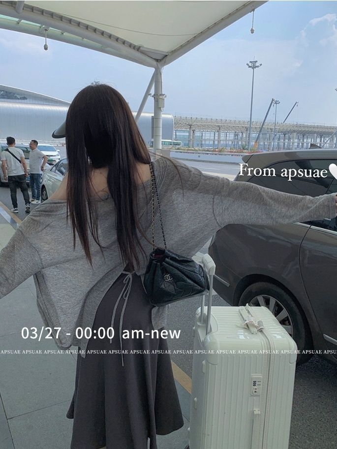 白水女【慵懶美女~】獨特别致設計防曬開衫外搭薄款罩衫灰色上衣
