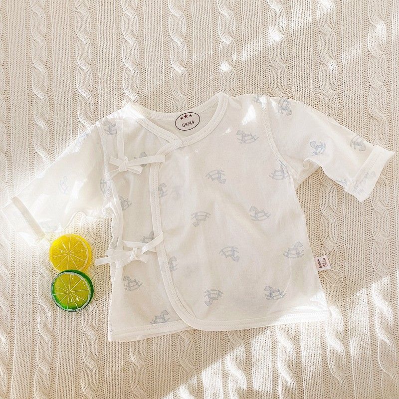 新生婴儿衣服夏季轻薄透气薄款绑带和尚服上衣初生儿宝宝分体夏装