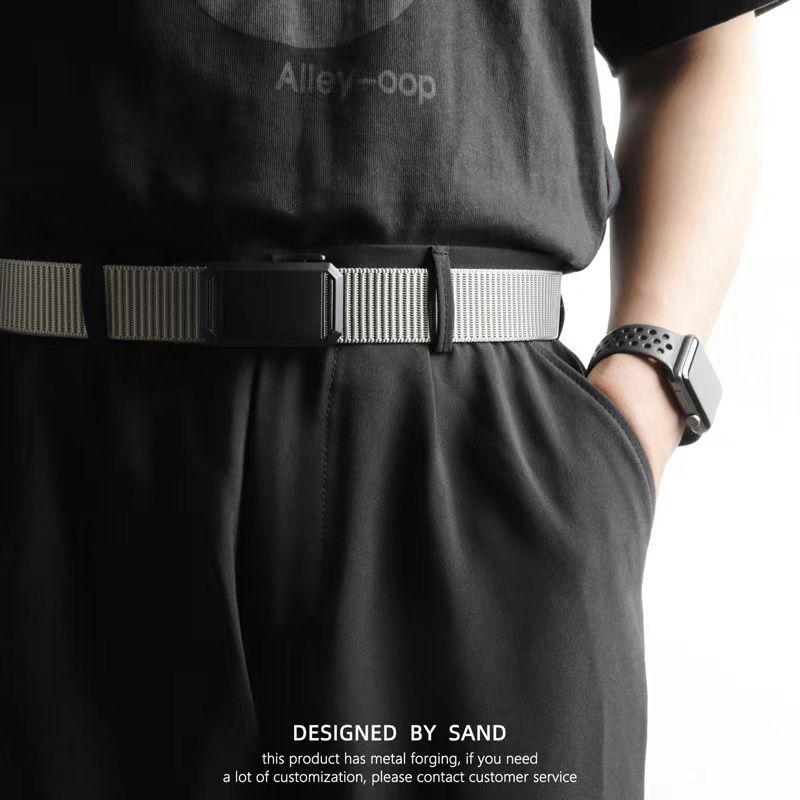 Belt for men, student automatic buckle, versatile canvas nylon belt no holes, extended function, casual workwear pants_voghion.com