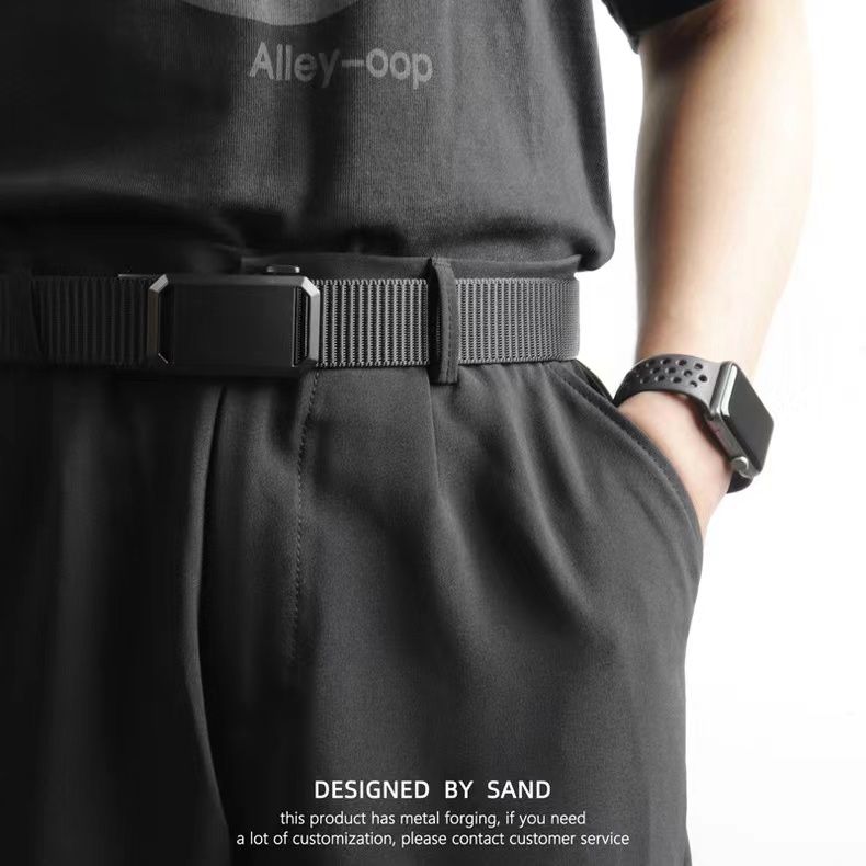 Belt for men, student automatic buckle, versatile canvas nylon belt no holes, extended function, casual workwear pants_voghion.com