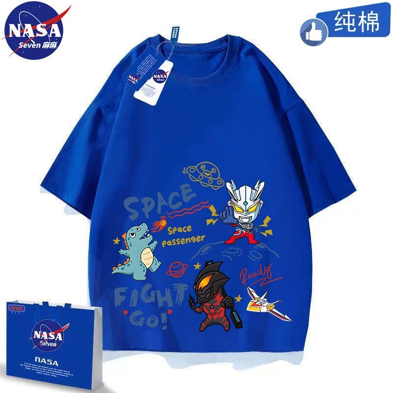 NASA cartoon Ultraman clothes boys summer pure cotton T-shirt short-sleeved Cerobelia half-sleeved medium and large children's clothing