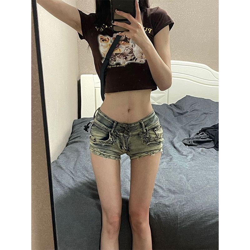 美式辣妹大碼胖mm牛仔超短褲女2023夏季新款修身顯瘦包臀闊腿褲子