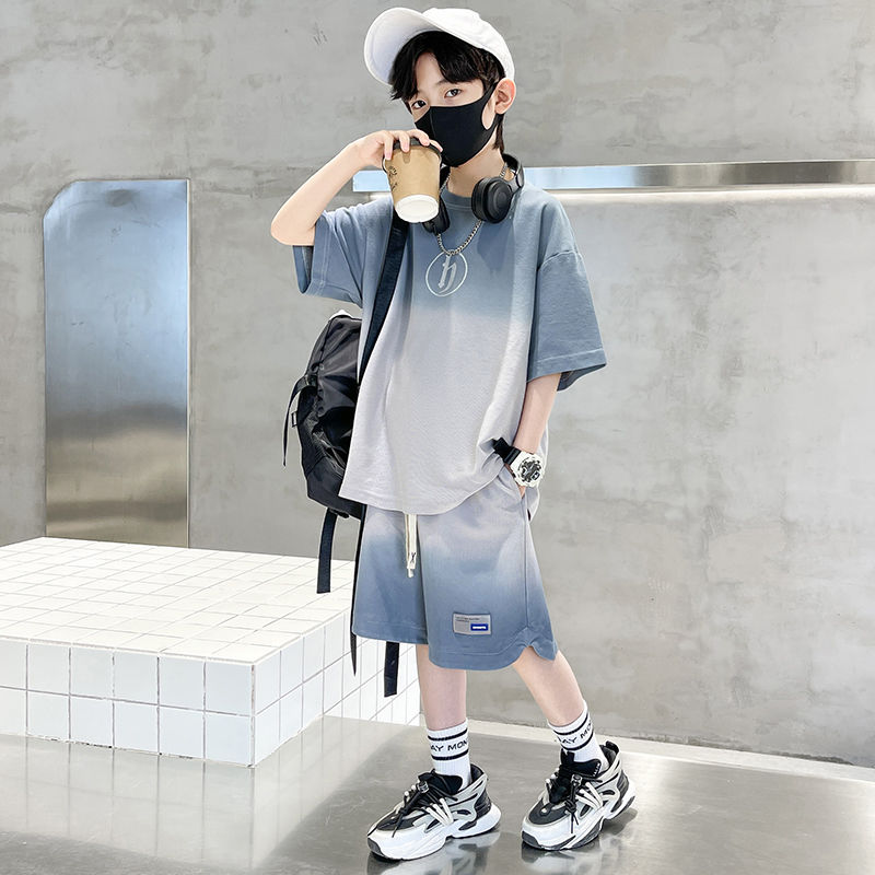 男童夏裝套裝大童夏款2023新款兒童男孩夏季短袖運動服帥氣時髦潮