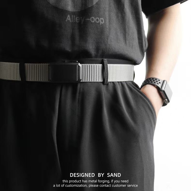 Belt for men, student automatic buckle, versatile canvas nylon belt no holes, extended function, casual workwear pants_voghion.com