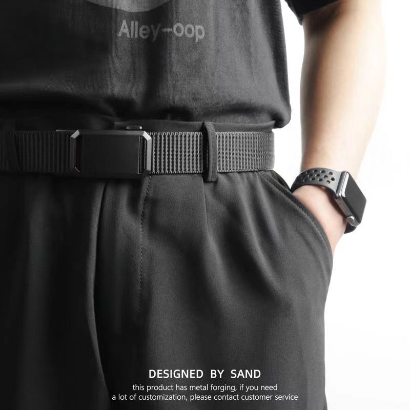 Belt for men, student automatic buckle, versatile canvas nylon belt no holes, extended function, casual workwear pants_voghion.com