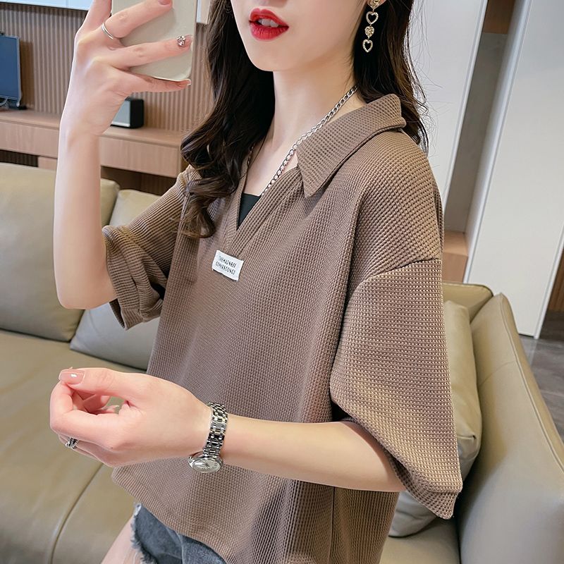 Niche design sense small short-sleeved t-shirt female summer Korean version loose lapel polo shirt all-match short top