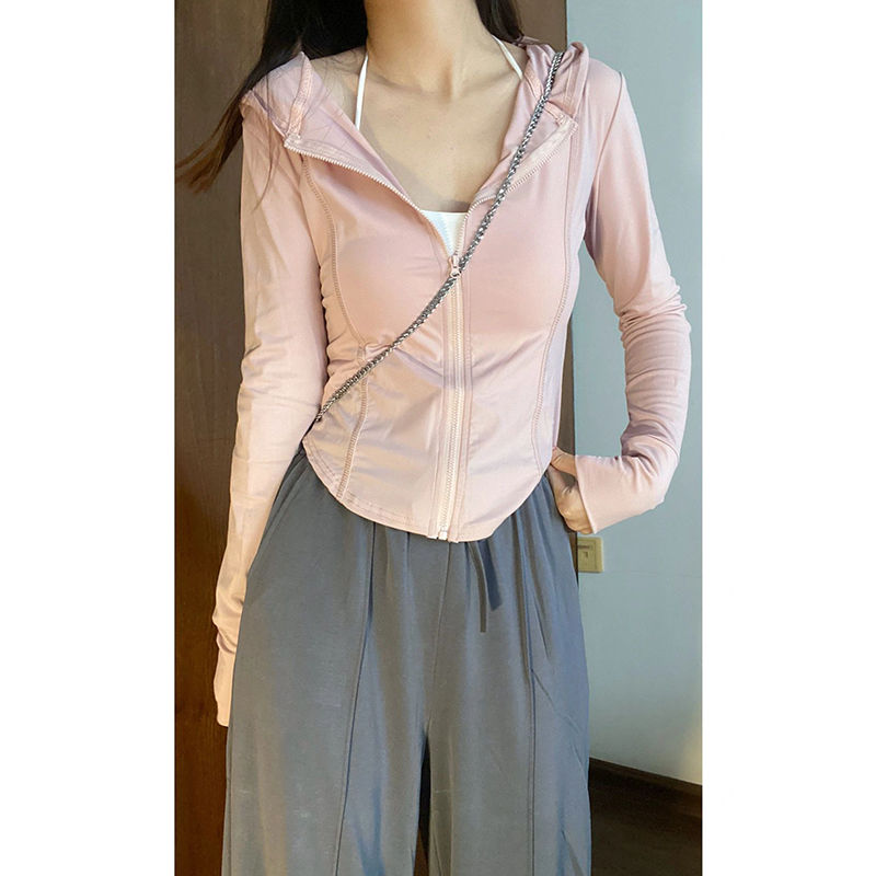 甜辣風冰絲防紫外線防曬衣女款夏季修身運動瑜伽服外套緊身上衣女